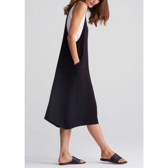 Eileen Fisher A-line midi jersey Jumper Dress sz L Lagenlook pockets layered - Picture 11 of 12